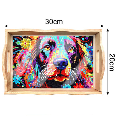 Diamantschilderij Decoratief Houten Dienblad met Handvat ā Honden Ontwerp